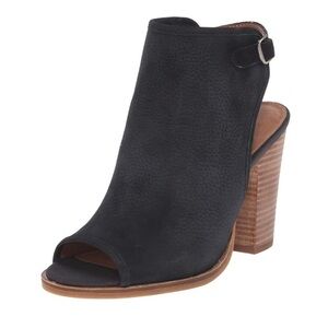 Lucky Brand Black Suede Slingback Peep Toe Heels Sz 6.5